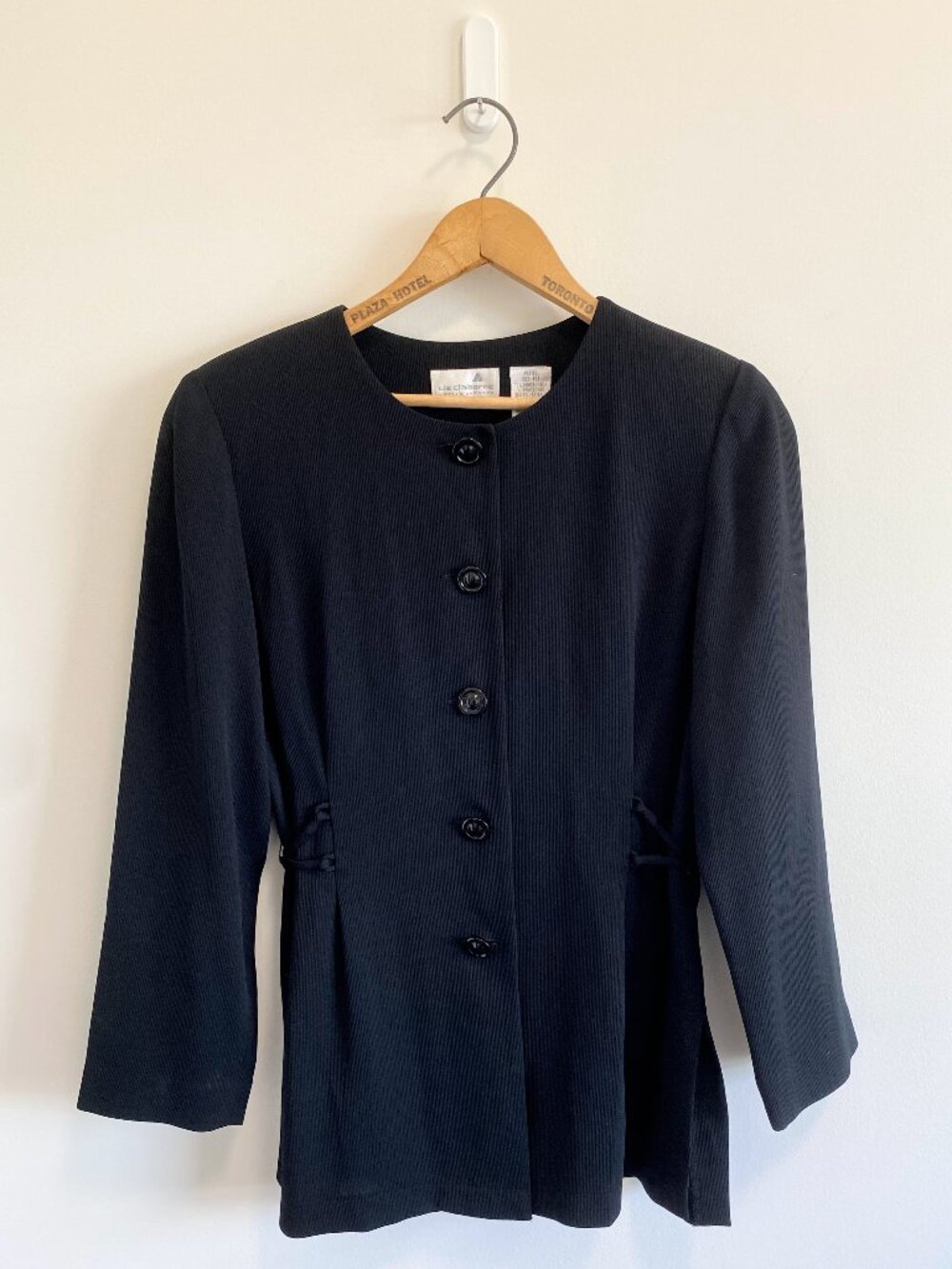Vintage Black Blazer Jacket with Lace-Up Side Detail / Y2K / Size 10 Petite